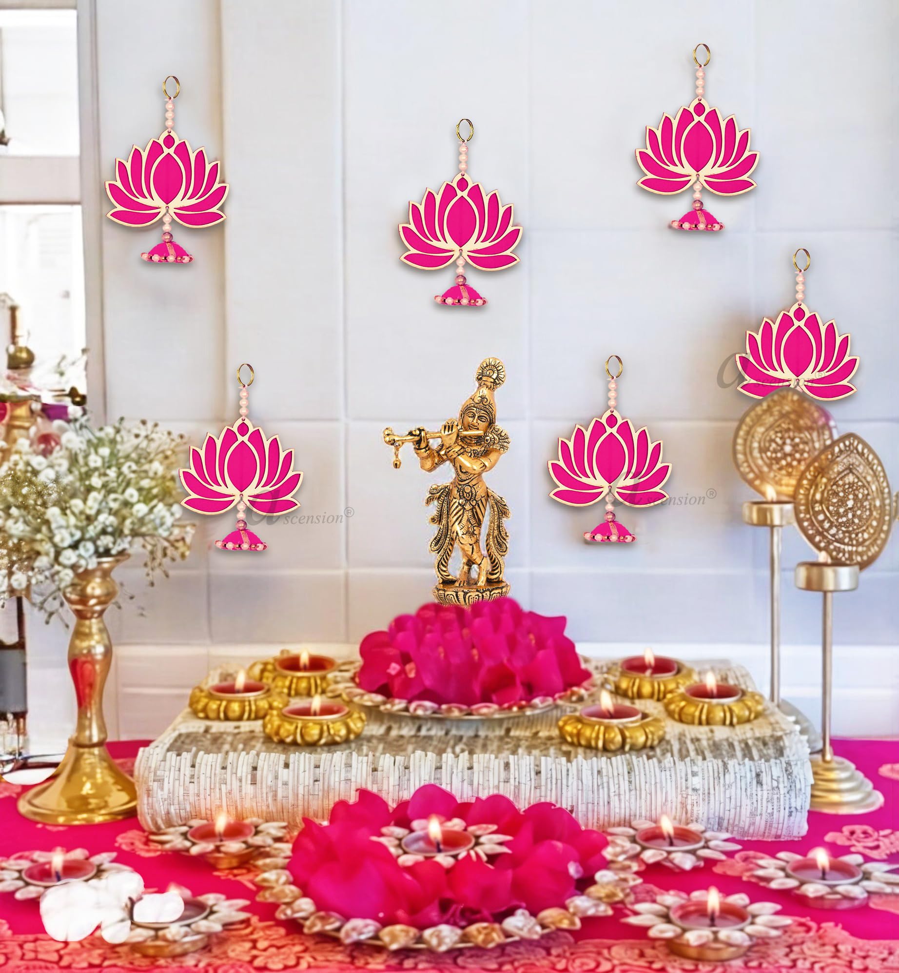 Ascension Handmade Lotus Hangings for Decoration Lotus Latkan Hanging for Home Diwali Decor Floral Wall Hangings for Temple Showpiece for Diwali Decor, Festival Decor, Home Decor (6Pcs/Pink) (B0DGGKC2YN) Amazon Price History, Amazon Price Tracker