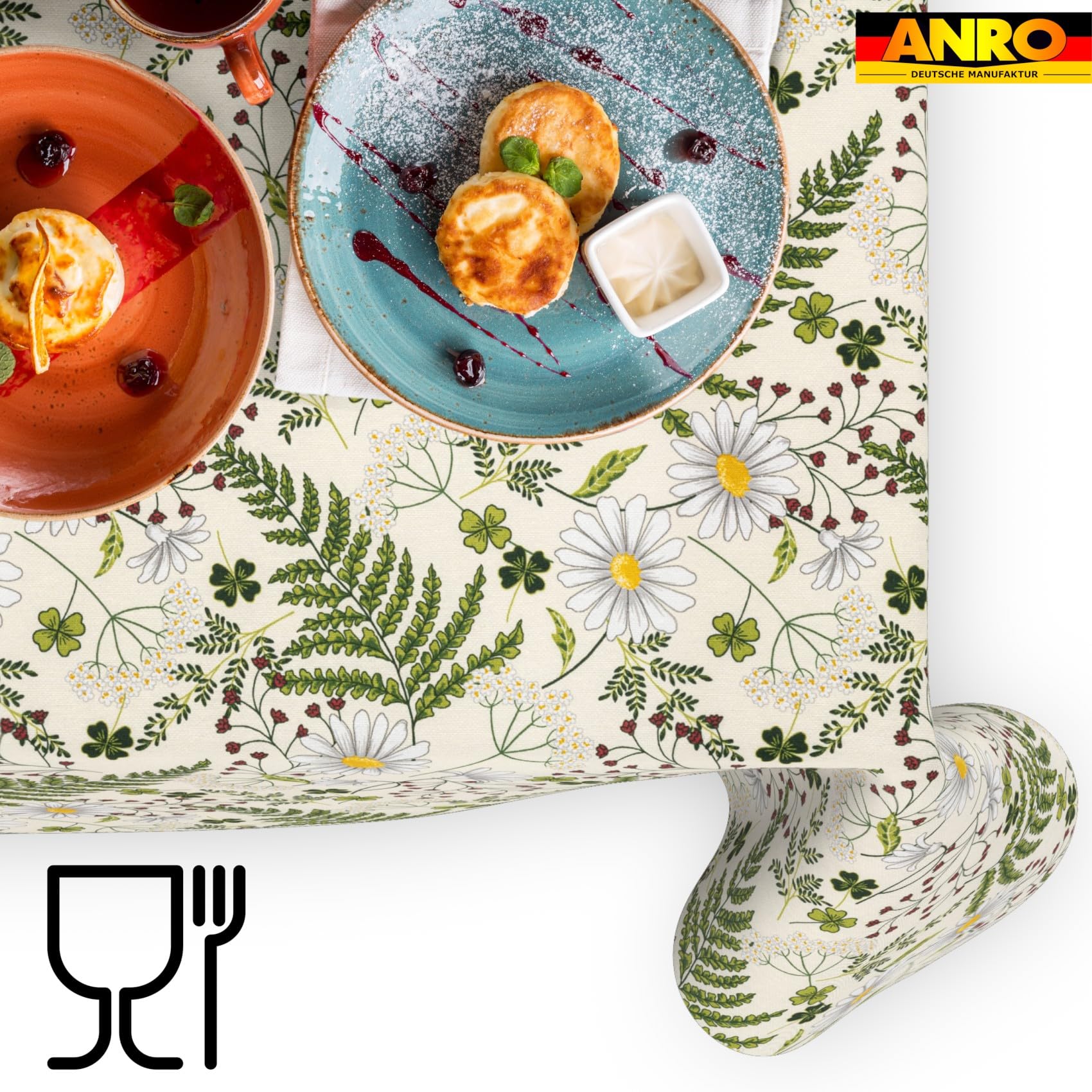 Mantel lavable, efecto loto, fácil de limpiar, de algodón y poliéster, resistente a las manchas, para exteriores, para jardín, 400 x 140 cm