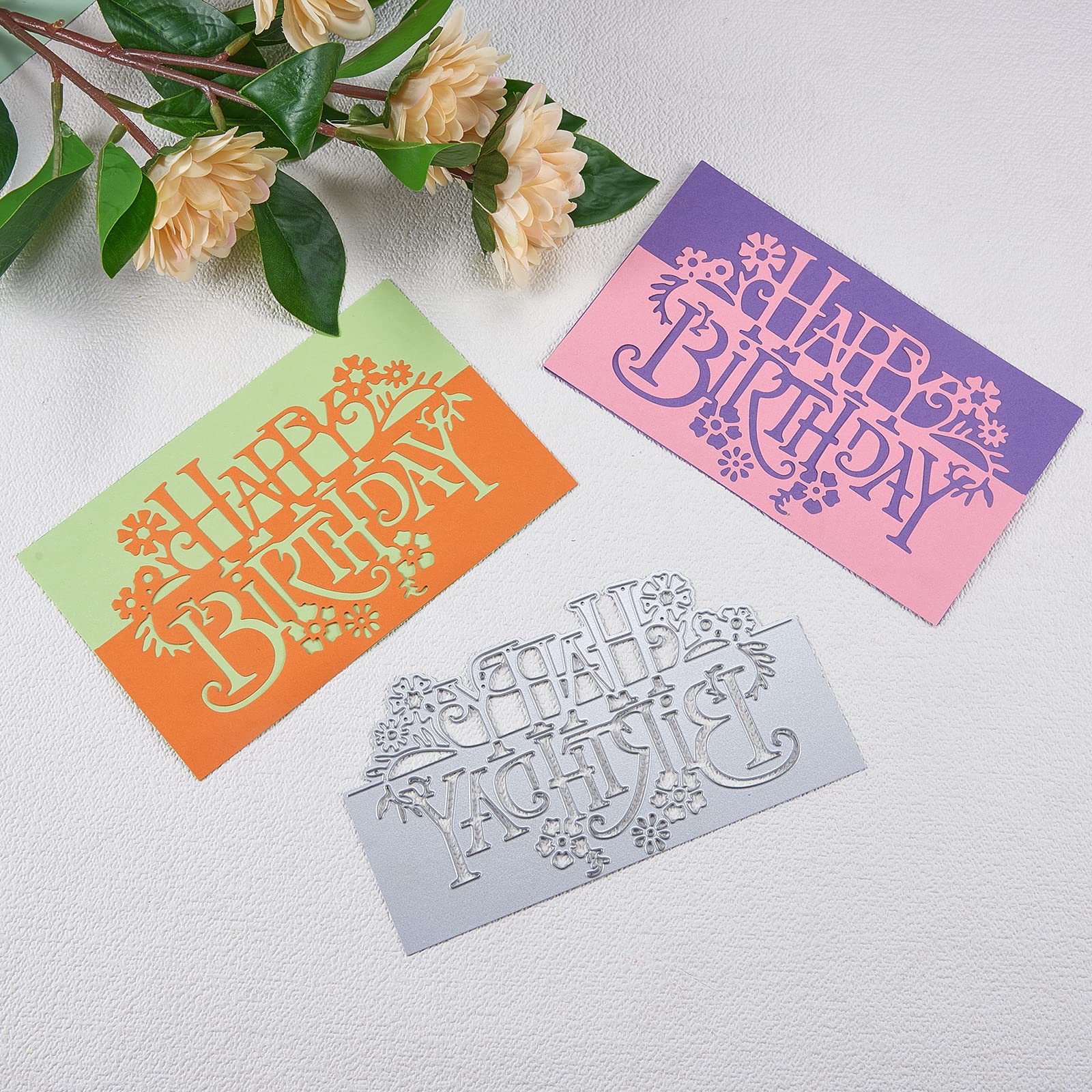 Matrices De Découpe Métal 'Happy Birthday' - Lot De 3 Avec Papillons - Pour Scrapbooking