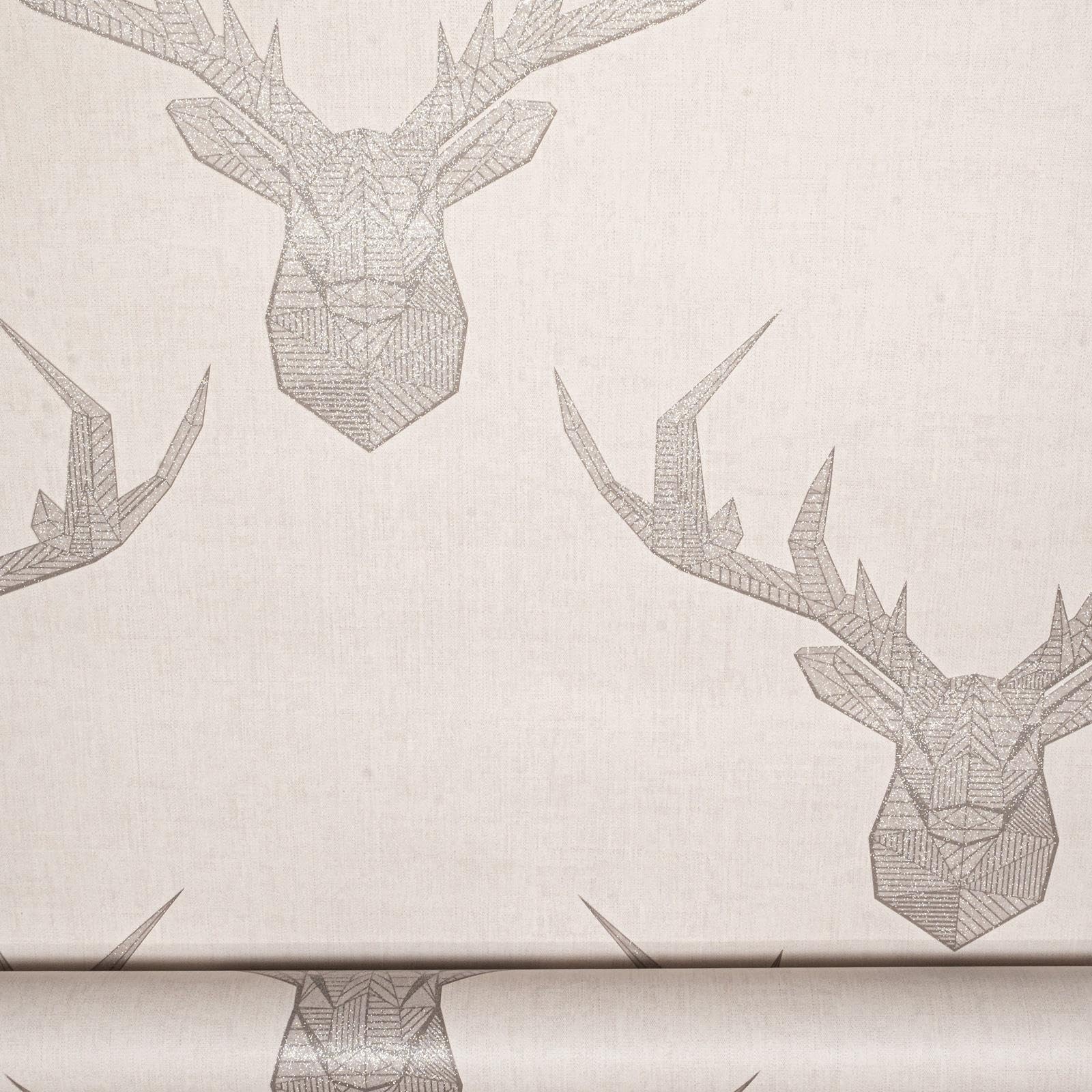 SOPHIE LAURENCE Beige Stag Wallpaper Silver Glitter Shimmer Off White Grey Feature Wall Lounge Hallway Bedroom Bathroom 10m x 0.53 m
