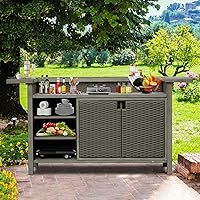 Domi Home Modern Wicker Outdoor Bar Table with Aluminum Frame - Spacious Grill Station & Liquor Cabinet for Patio, Kitchen, Gray