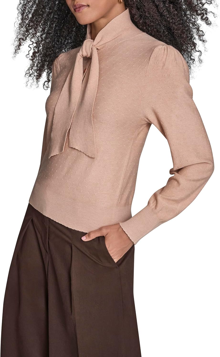 BCBG Womens Elegant Tie Neck Sweater with Scalloped Cuffs - Image 5