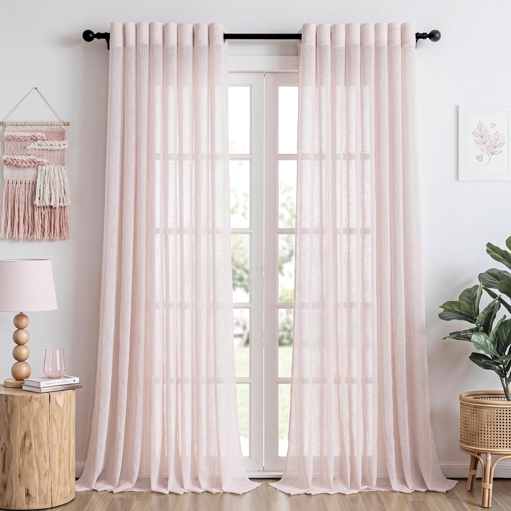 Rideau Rose Voilage 140x225cm Rideaux à Oeillet Semi-Transparent Décorations de Salon Moderne Enfant Chambre Cuisine Balcon Baie Vitrée Léger Romantique d'intérieur