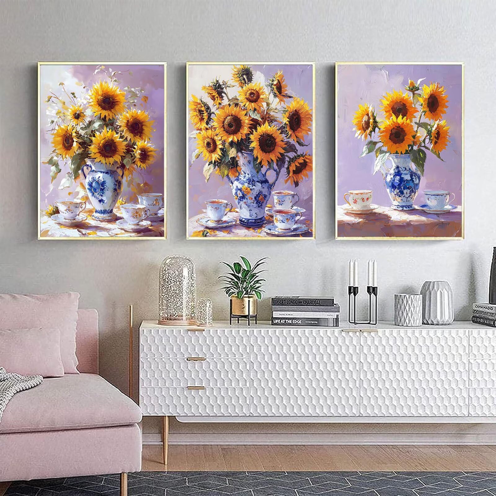 Generico Cnyaunfi 3 Pezzi Girasole Pittura Diamante Fai-Da-Te, 5D Giallo Diamond Painting Kit Completo per Hobby Creativi Adulti, Per La Decorazione Della Parete Di Casa 60x80cm YF-2998