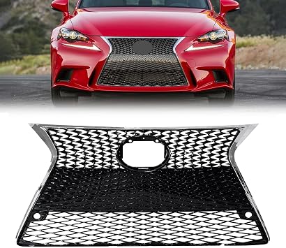 Black Front Bumper Upper & Lower Grille & Chrome Trim Fit for 2014 2015 2016 IS200t IS250 IS350 F Sport ABS Replacement for LX1200152 LX1036115
