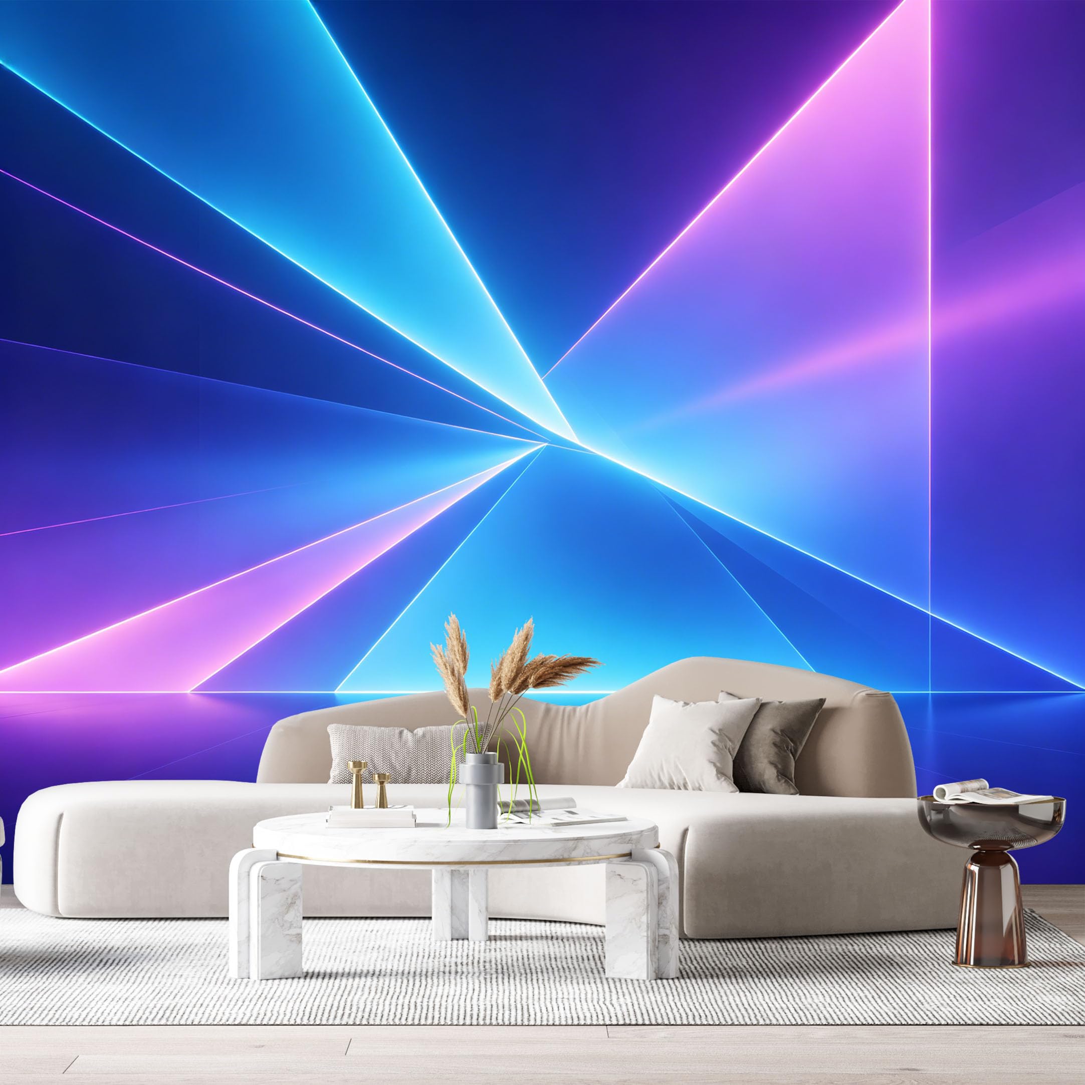 Custom Size Wall Murals Abstract Geometric Neon Light Gradient Modern 3D Lines SelfAdhesive Wall Fabric Removable Large Wallpaper for Photo Living Room