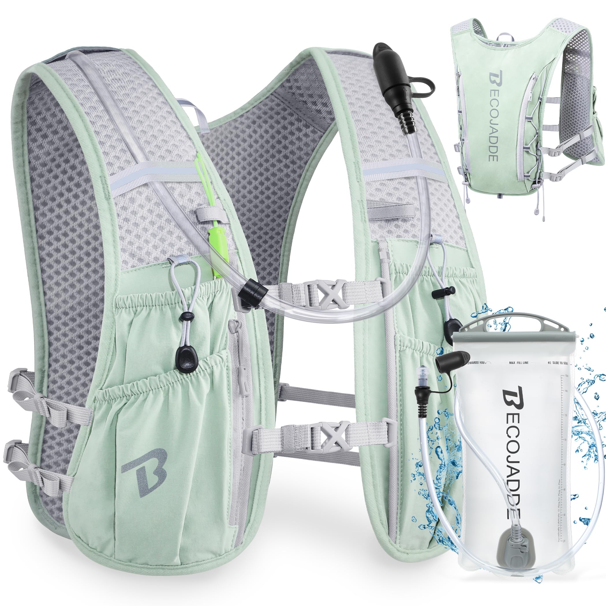 BECOJADDE Running Vest Women 5L Hydration Backpack Lightweight for Mens Womens, Running Backpack Hydration Pack for Marathon, Trail, Cycling, Hiking, Jogging — view 8