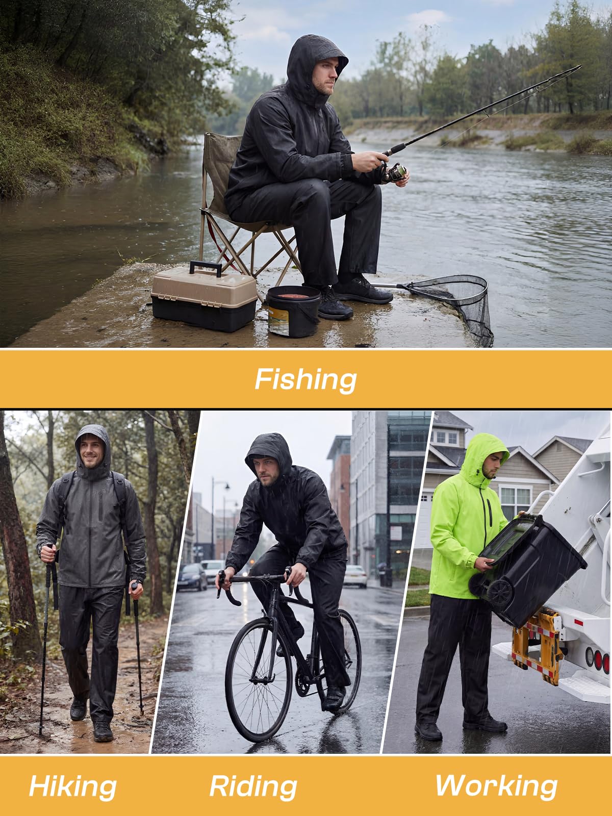 SaphiRose Wasserdichter Regenanzug für Herren, 2-teiliges Set, verstaubare Regenausrüstung für Golf, Motorrad, Angeln
