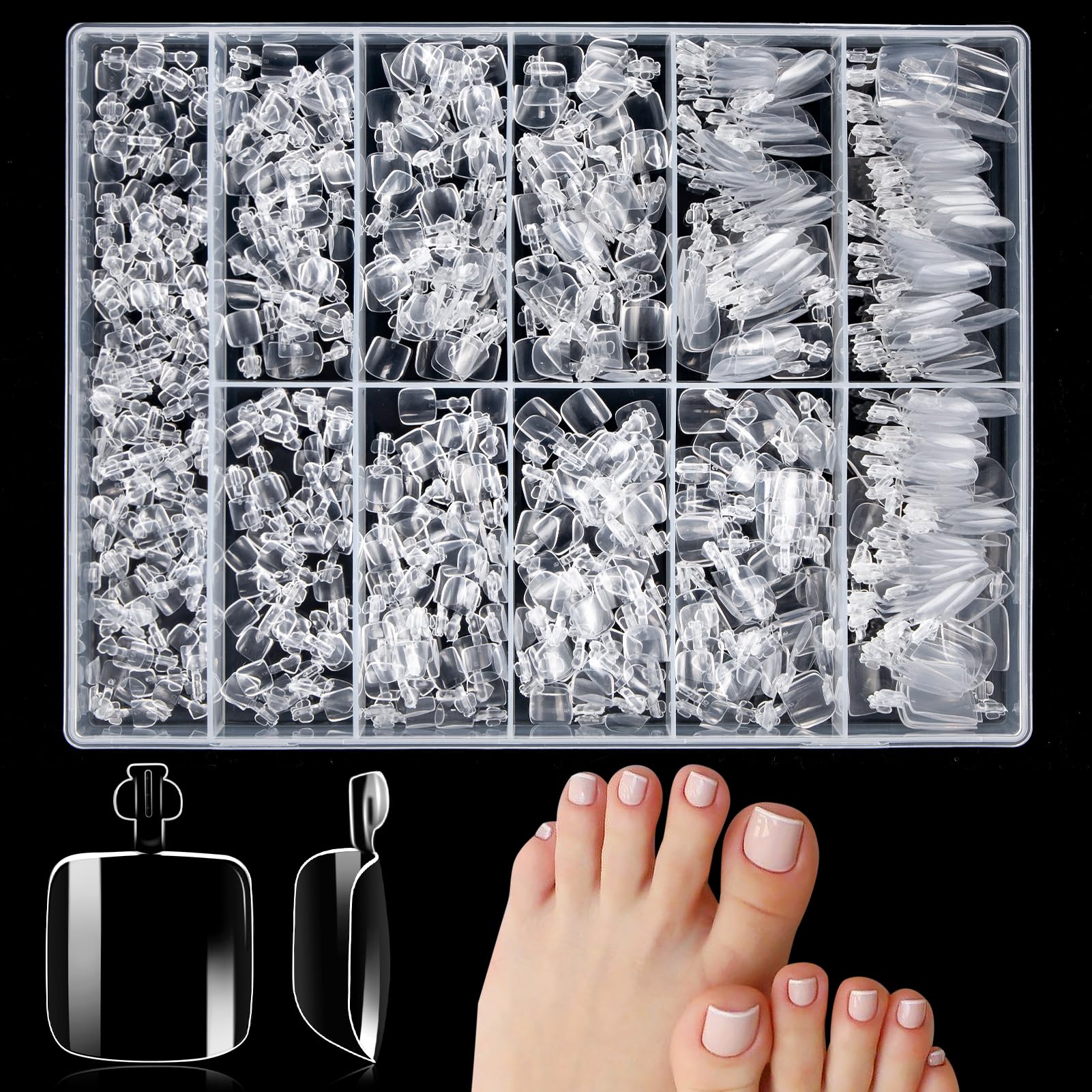 550 Pieces False Toenail Tips Set, 11 Sizes Acrylic Artificial Toe Nail, Full Cover Fake Toenails Short, Stick On Toenails with Box for Women Girls Nail Art DIY and Salon Foot Manicure