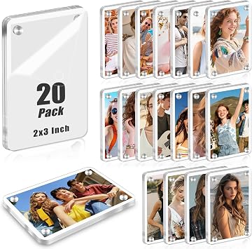 20 Pack Acrylic Fridge Magnetic Frame for Polaroid, 2.36x3.54 Inch Mini Picture Frames for Fujifilm Instax Mini, Clear Magnet Frames for Refrigerator, Double Sided Wallet Size Magnetic Photo Frame
