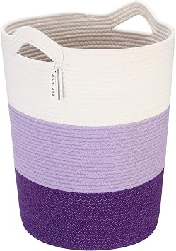 Sea Team Large Woven Cotton Rope Laundry Basket with Handles, 20 x 14 in