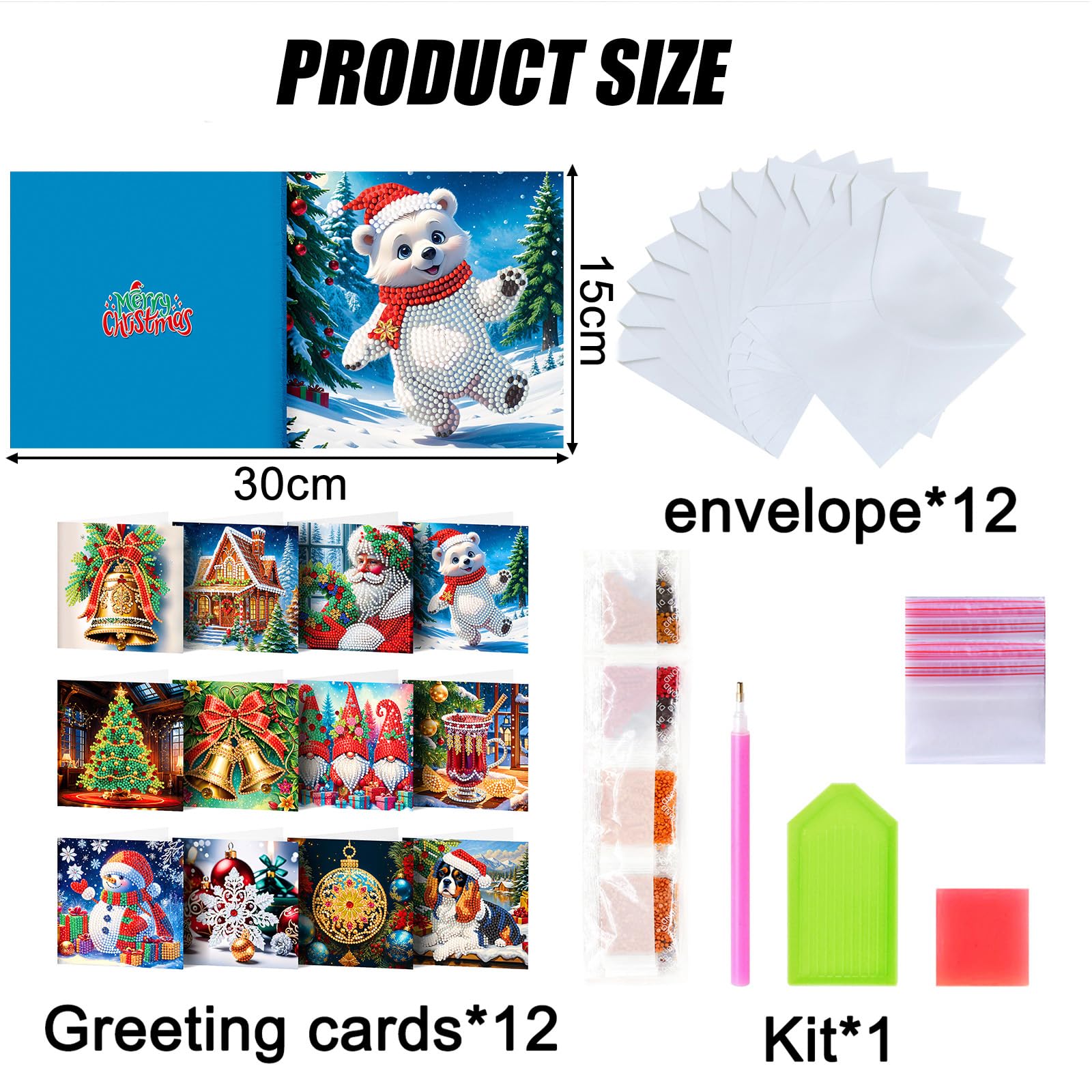 FILOEEX 12 Stuks Kerst Diamant Schilderij Wenskaart - 5D Doe-Het-Zelf Kaarten Kit - Handgemaakte Ambachtelijke Cadeau