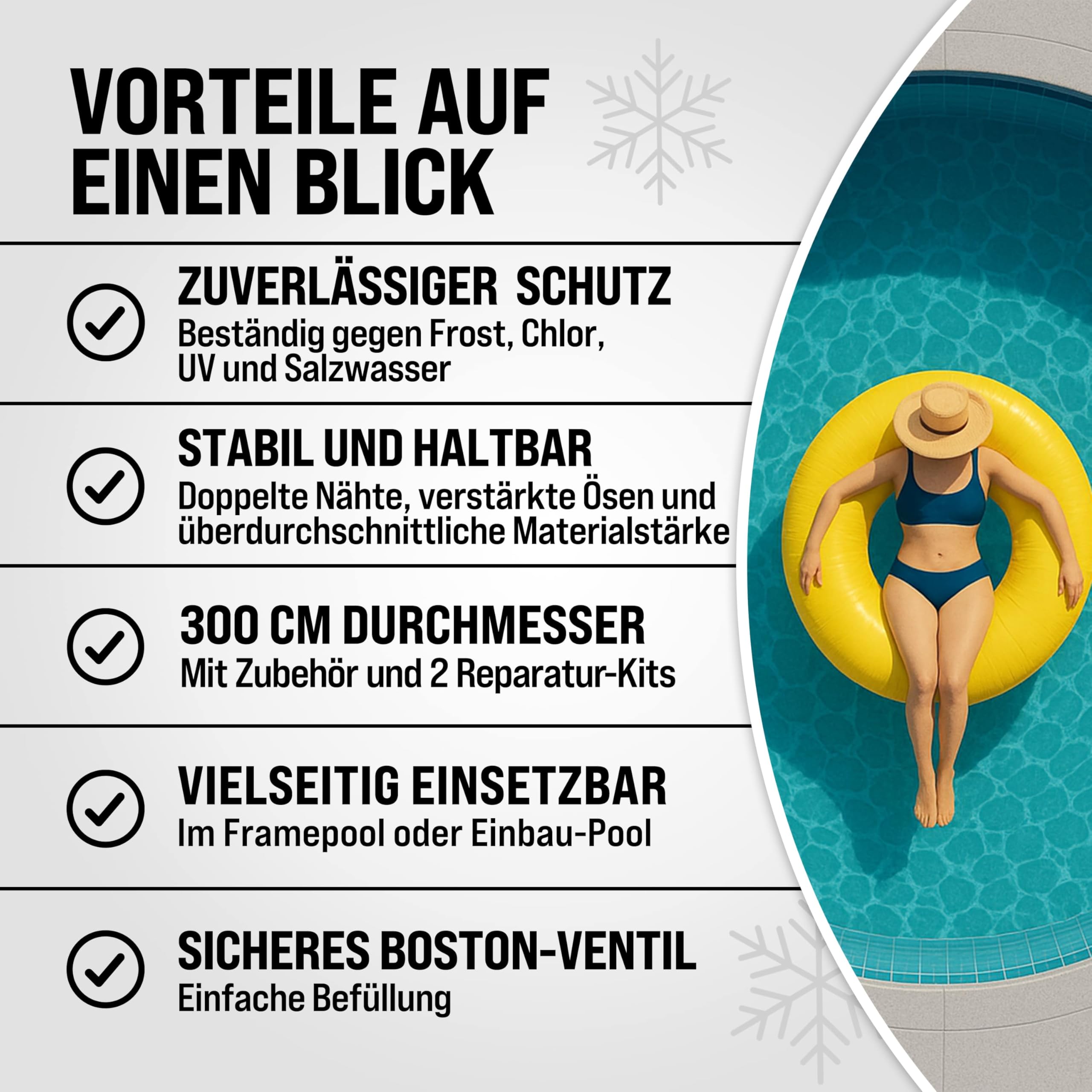 Monzana® Poolkissen 3m Winter Rund Chlorbeständig 2X Seil PVC Verstärktes Material bis -20° Doppelnaht Sicherheitsventil 6 Ösen Luftkissen Pool Abdeckung