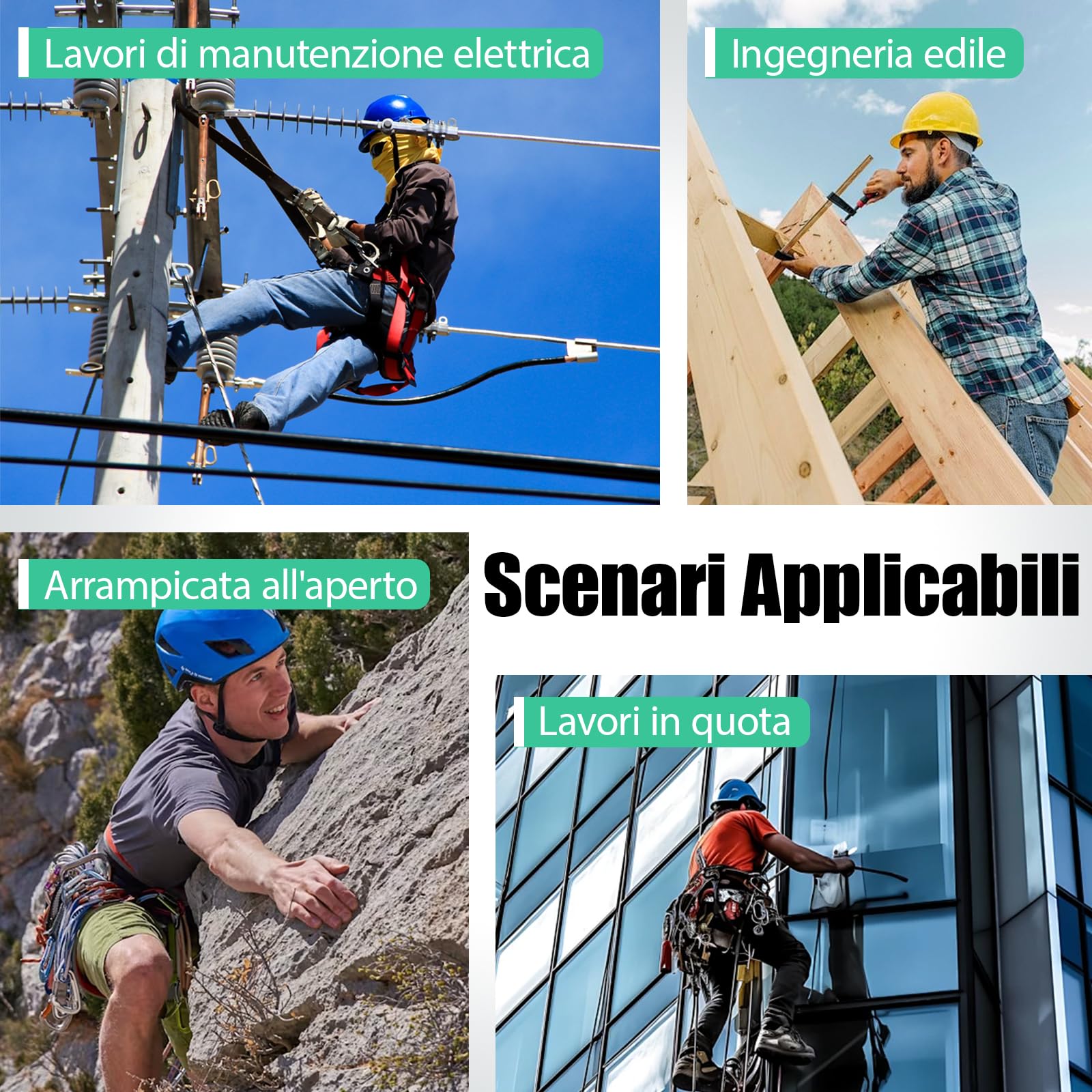 Dispositivo Anticaduta Retrattile, Imbracatura di Sicurezza Anticaduta, Dispositivi Sicurezza con Funzione di Blocco Automatico, Imbracatura Anticaduta per Lavori in Quota(Verde,10m)