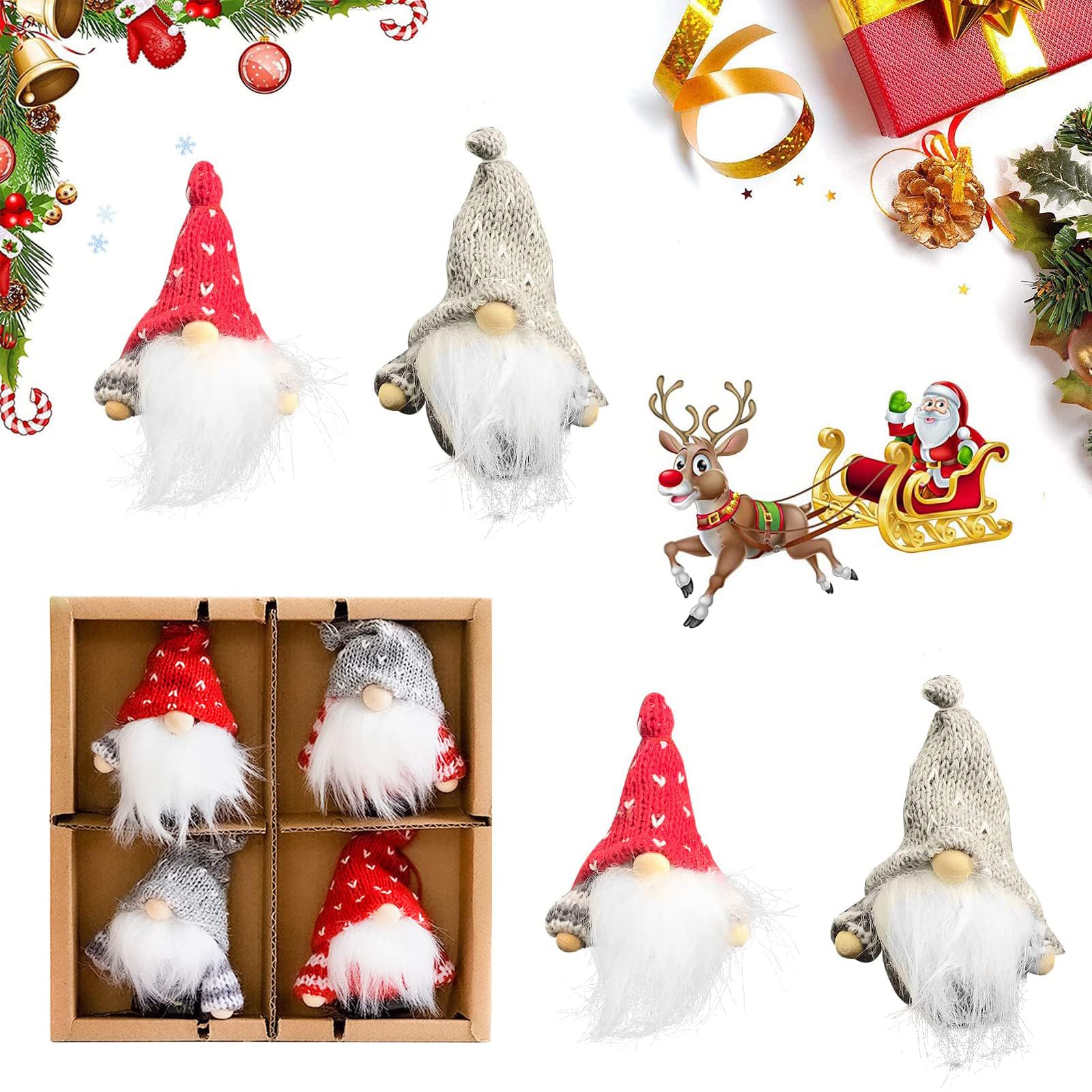 4 Piezas Decoraciones de Gnomo Navideñas, Gnome Adornos Navideños Felpa, Colgante de árbol de Navidad de Santa, Muñeco de Papá Noel Sin Rostro, Gnomos de Peluche de Navidad, para Decoración de Casa