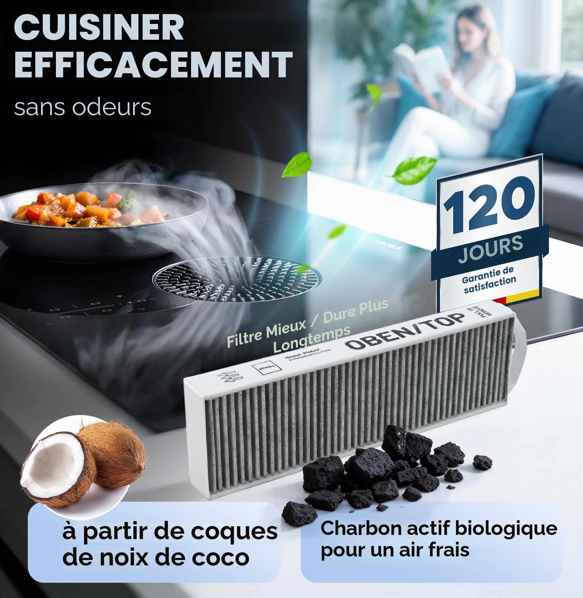 Filtre à charbon actif pour hotte aspirante Puakf et Bora Pure | Filtre à charbon pour table de cuisson Puru ou Puxu avec circulation d'air