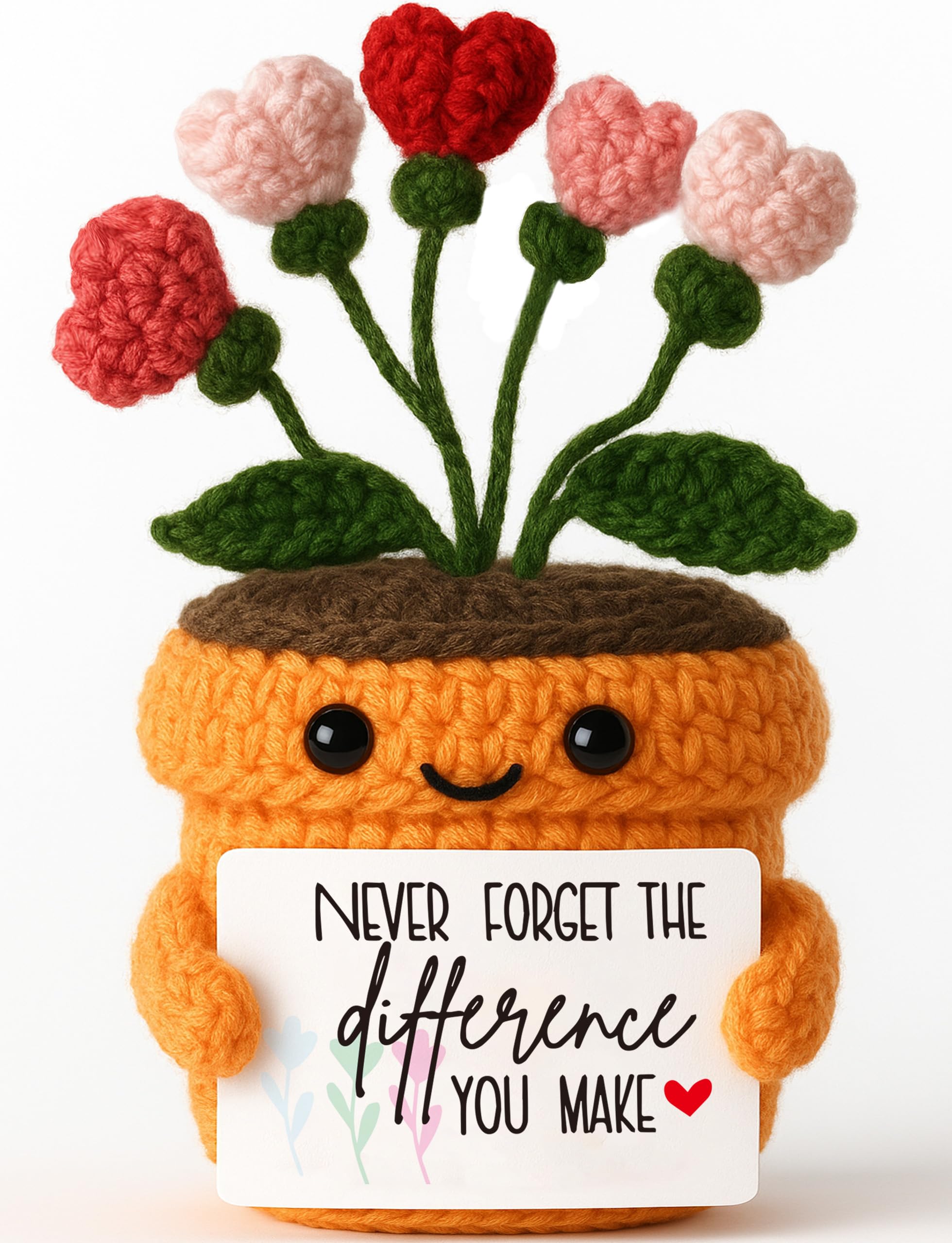 You Make A Difference Thank You Gift for Teacher, Nurse, Coworker - Handmade Crochet Heart Flower Plush with Appreciation Card - Encouragement, Retirement, Farewell, Graduation, Thanksgiving Decor