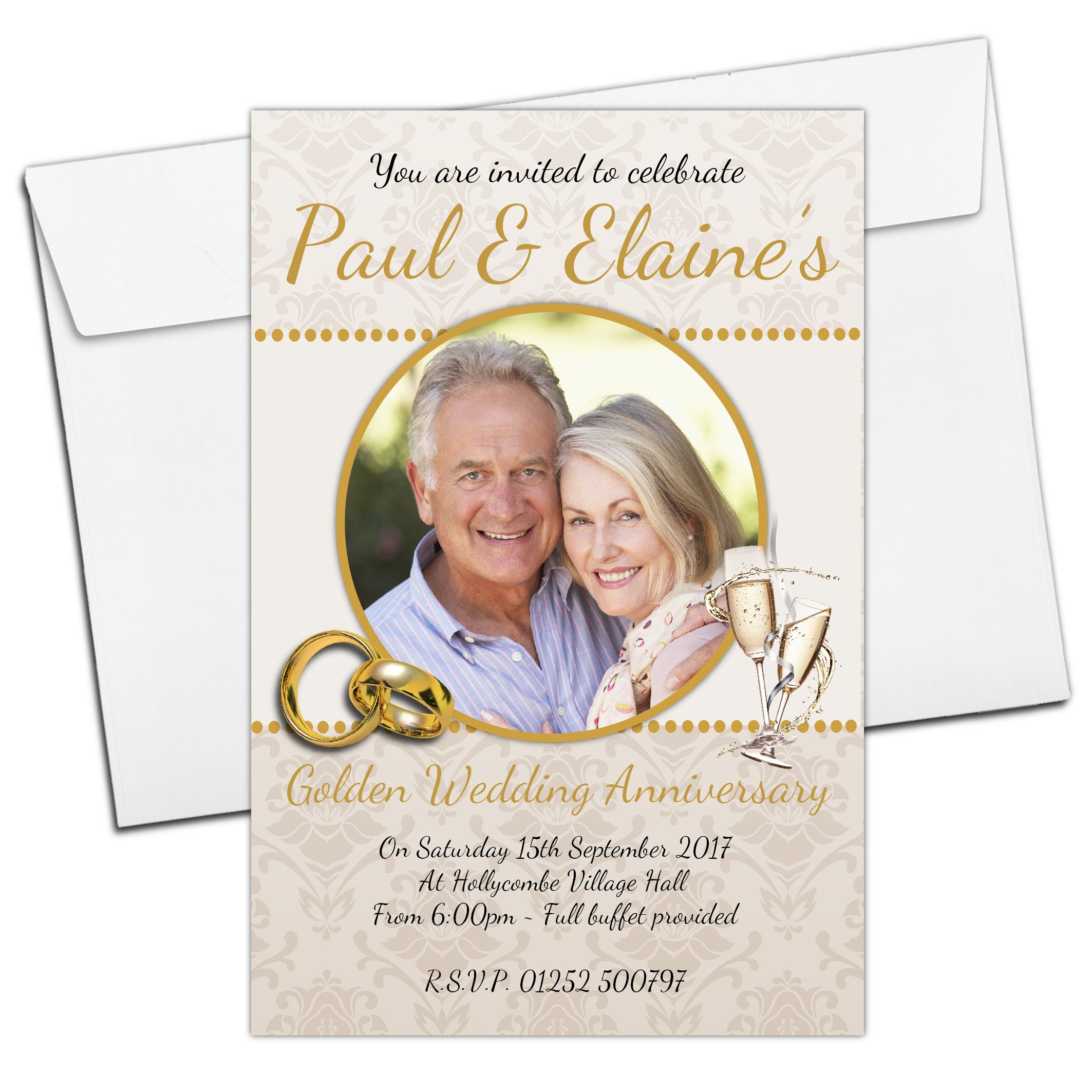 Invite Designs Ltd 10 Personalised 50th Golden Wedding Anniversary Invitations PHOTO Invites N22
