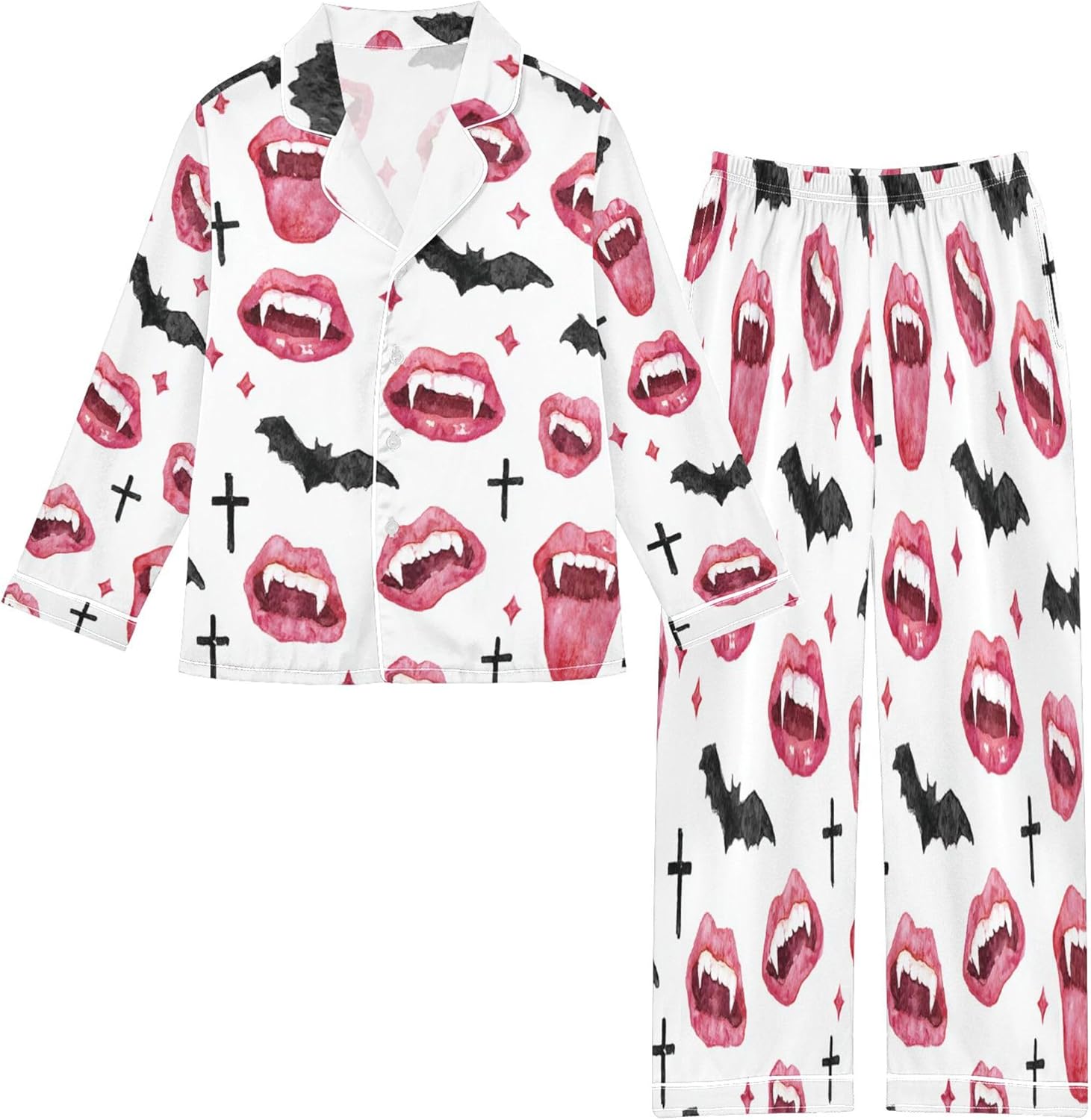 Silk Pajama Sets Long Sleeve Pajamas Soft Sleepwear 2 Piece Pjs Set
