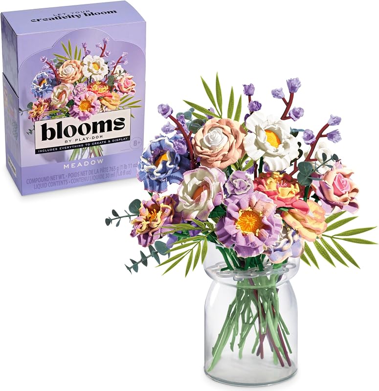 Play-Doh Blooms Meadow Flower Bouquet Making Kit | Floral Crafts for Adults & Teens, DIY Relaxing Home Décor Set
