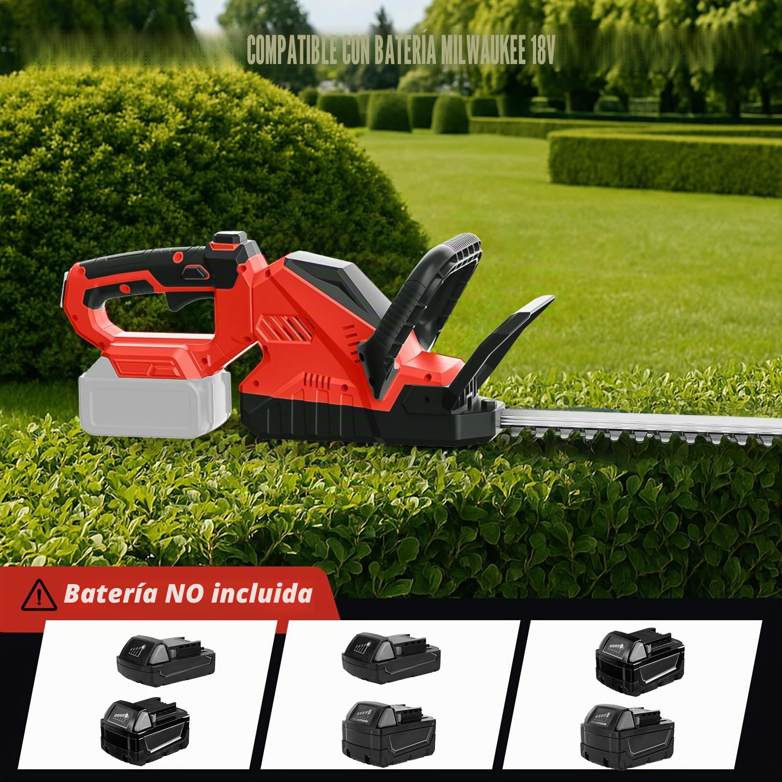 Cortasetos de Bateria Compatible con Milwaukee 18V M18 (sin batería) | Tijeras cortasetos a batería Eléctrico, 52 cm Longitud Hoja, Cubierta Cuchillas para Setos, Ramas, Arbustos, Ramitas
