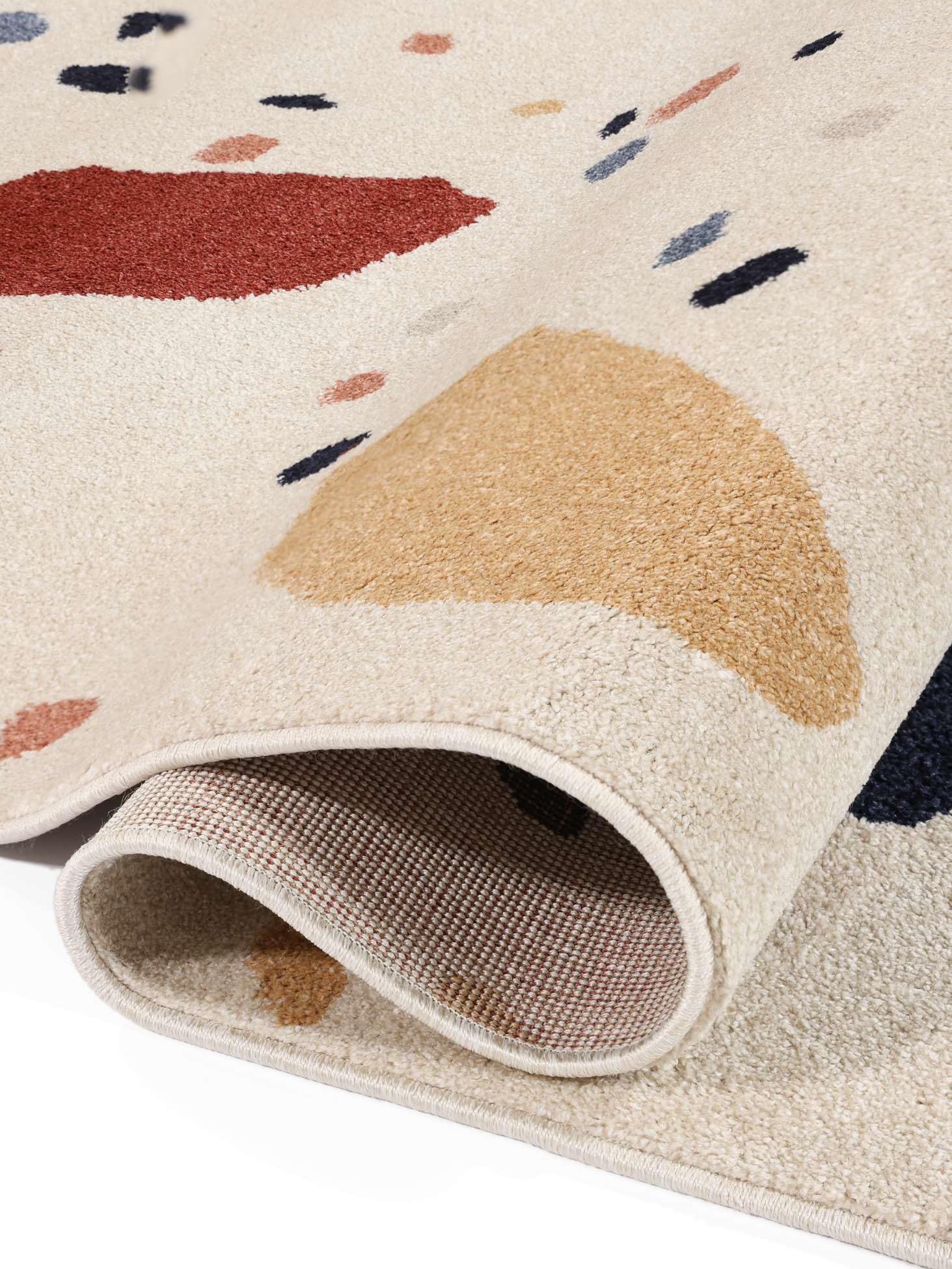 RugVista Beverly, Tapis pour Enfants, Modernes, 140 x 200 cm, Rectangulaire, Poil Moyen, Chambre d'enfant, Nettoyage à Sec Seulement, sans Produits Chimiques Dangereux, Blanc crème Beige/Bleu