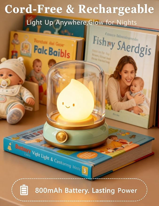 BANDIANCY Cute Smiley Lamp, Portable LED Camping Lantern Night Light, Rechargeable, Dimming, Table Bedside Candle Light for Baby Nursery Decor, Bedroom, Bathroom photo 2