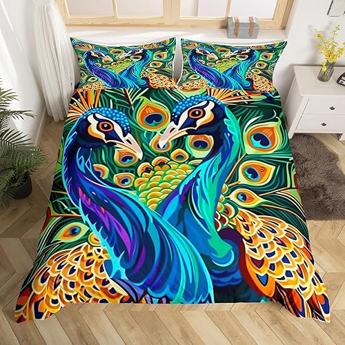 Erosebridal Juego de funda de edredón con estampado de pavo real para niños, tamaño individual, lindo tema de animales, para adultos, adolescentes,