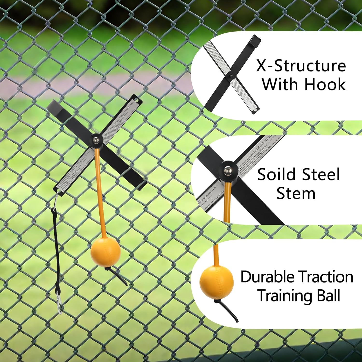 Portable Baseball/Softball Swing Trainer with Auto-Reset Tethered Ball | Easy Fence Mounting System for Solo Hitting Practice, Batting Training Equipment for Beginners & Pro