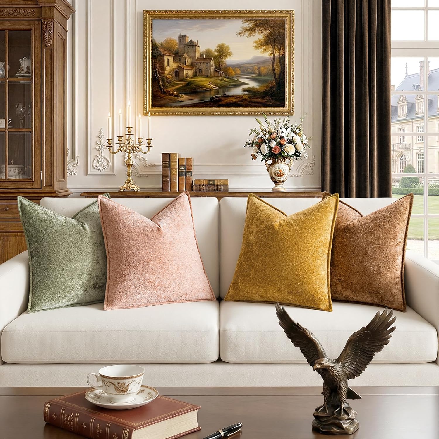 a moment Throw Pillow Covers 20X20 Inch 4 Packs,Soft Velvet Decorative Pillow Cases with 3D Ice Flower,Texture Modern Accent Cushion Covers for Sofa Couch Home Decor Golden Earth