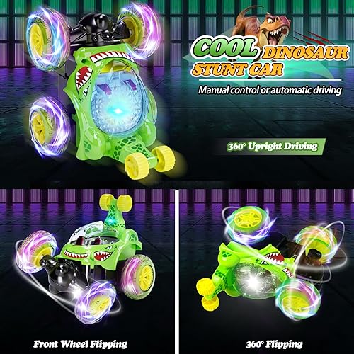 Miniatura 2 de Hymaz Coche de acrobacias a control remoto para niños de 3, 4, 7, 8 a 12 años, auto de control remoto 4WD con 360 giros, luces 3D y música, juguetes