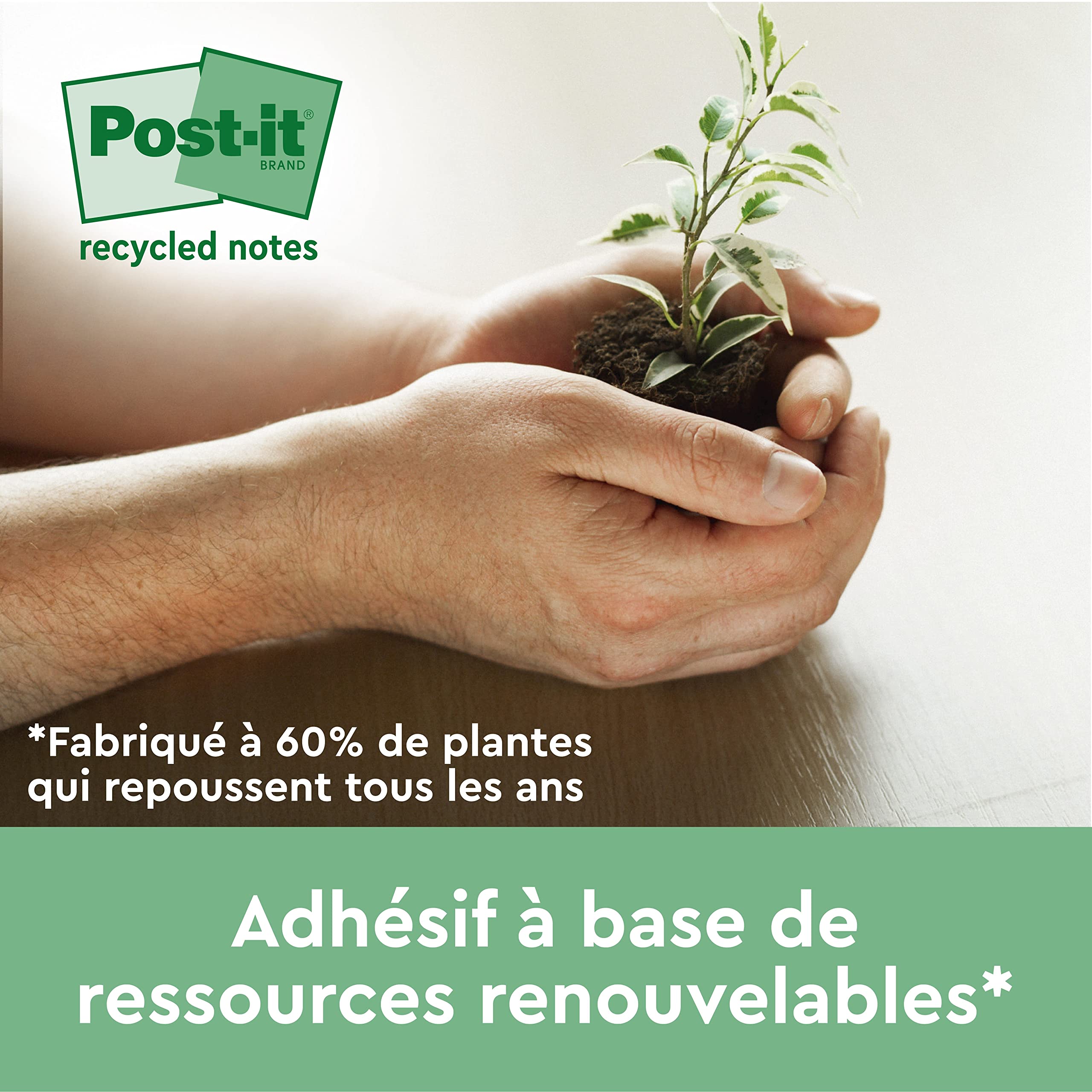 Post-it Notes Autocollantes, Recyclés, Pack de 16 Blocs, 100 Feuilles par Bloc, 76 mm x 127, Vert, Rose, Bleu, Jaune - Notes Autocollantes Fabriquées à partir de Papier 100% Recyclé