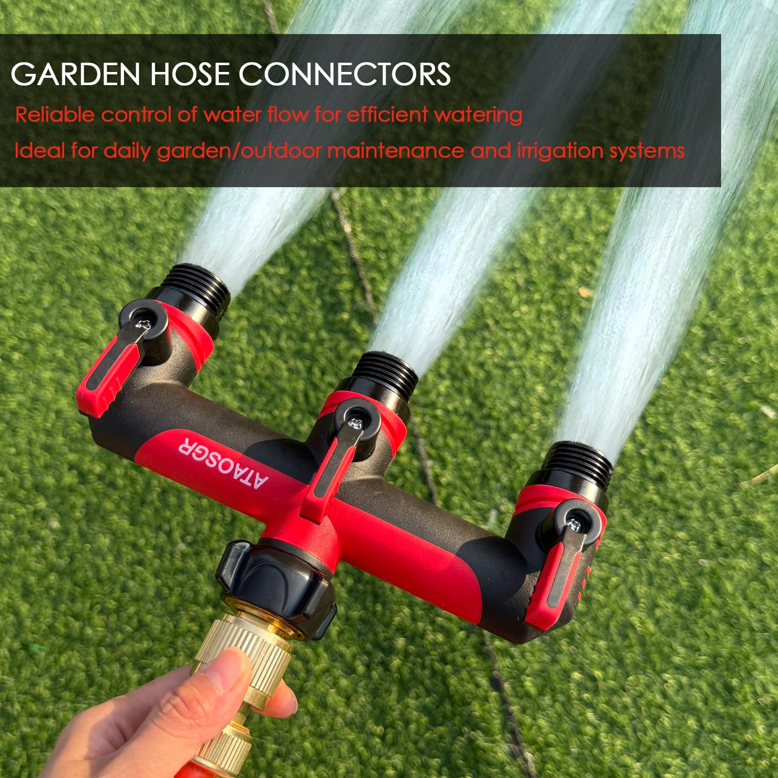 Divisor de manguera de jardín, divisor de 3 vías de 3/4 pulgadas, divisor de conexión de manguera, conecta tres dispositivos al grifo, conector de grifo con válvula de flujo independiente para