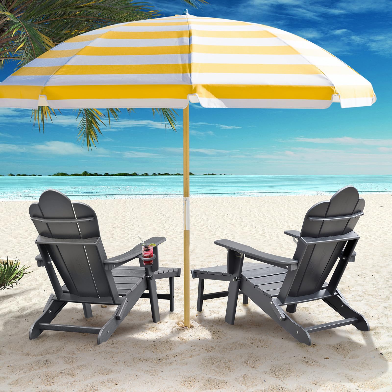 Silla Adirondack ajustable plegable con otomana extensible, silla de jardín con reposapiés extensible, HDPE tumbona para exteriores Adirondack Chair con soporte para tazas