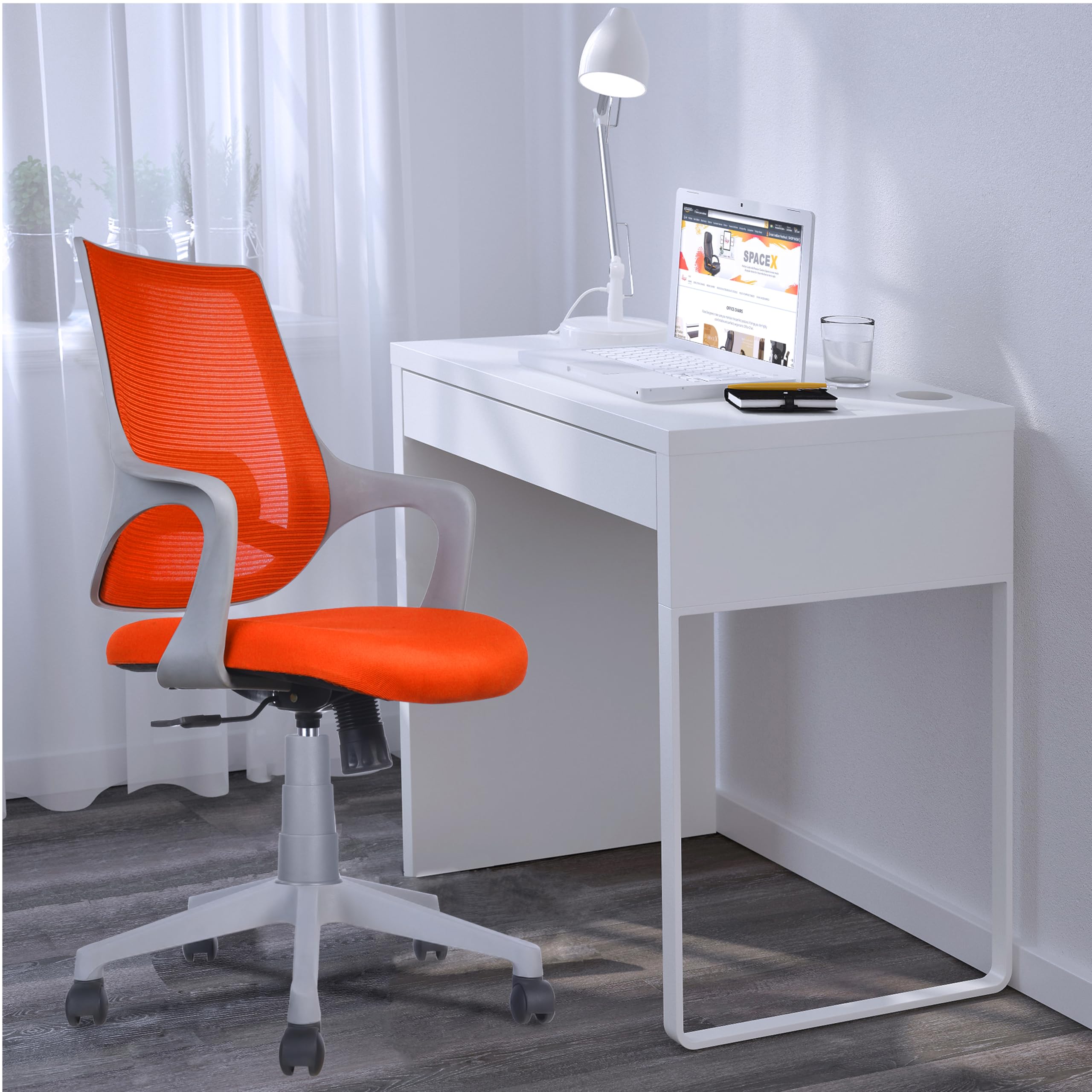 ROSE® Mono | 3 Years Brand Warranty | Ergonomic Office Chair, Study Chair, Revolving, Rolling, Desk, WFH, Task, Home & Work Chair (Grey & Orange)