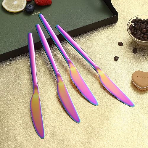 Miniatura 10 de HOMQUEN - Juego de 4 tenedores de cena Rainbow de acero inoxidable resistente de 7.8 pulgadas, diseño moderno, tenedor de mesa chapado de titanio,