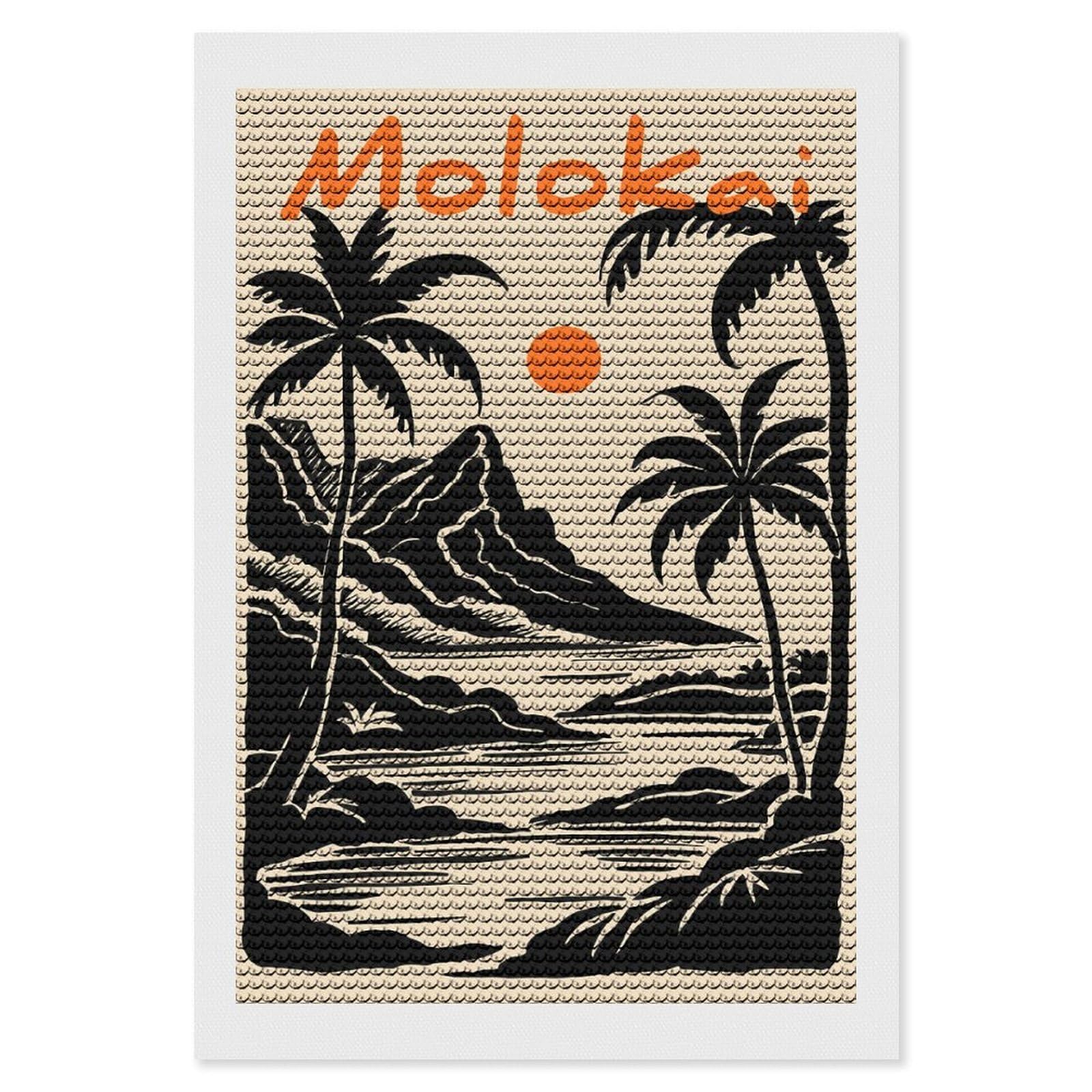 Junmoney Molokai Island Landscape Art Diamond Painting Canvas Kit 8"x12", Leisure Activity, Aesthetic Room Decor, with Tool Kit, DIY, Gift