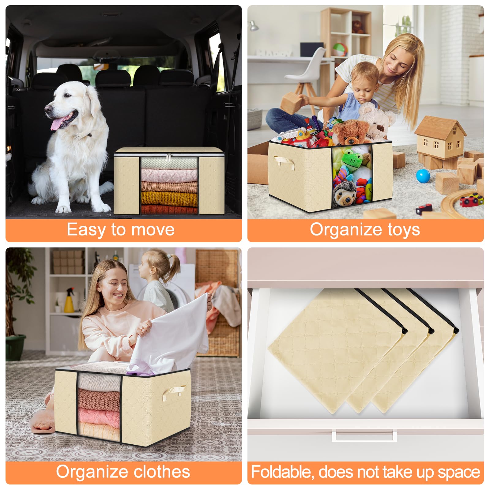 Set 4 Scatole Armadio Salvaspazio GoMaihe - Porta Abiti, Trapunte, Pieghevoli, Grigio - Foto 3