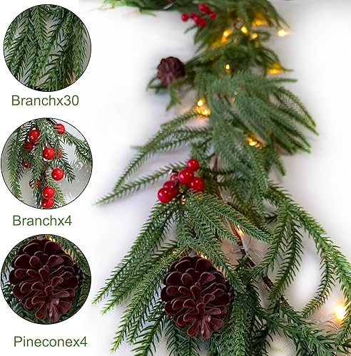 Miniatura 4 de Guirnalda de Navidad preiluminada de 6 pies con luces  Guirnalda de pino Norfolk artificial  Decoración del hogar para chimenea, escaleras,