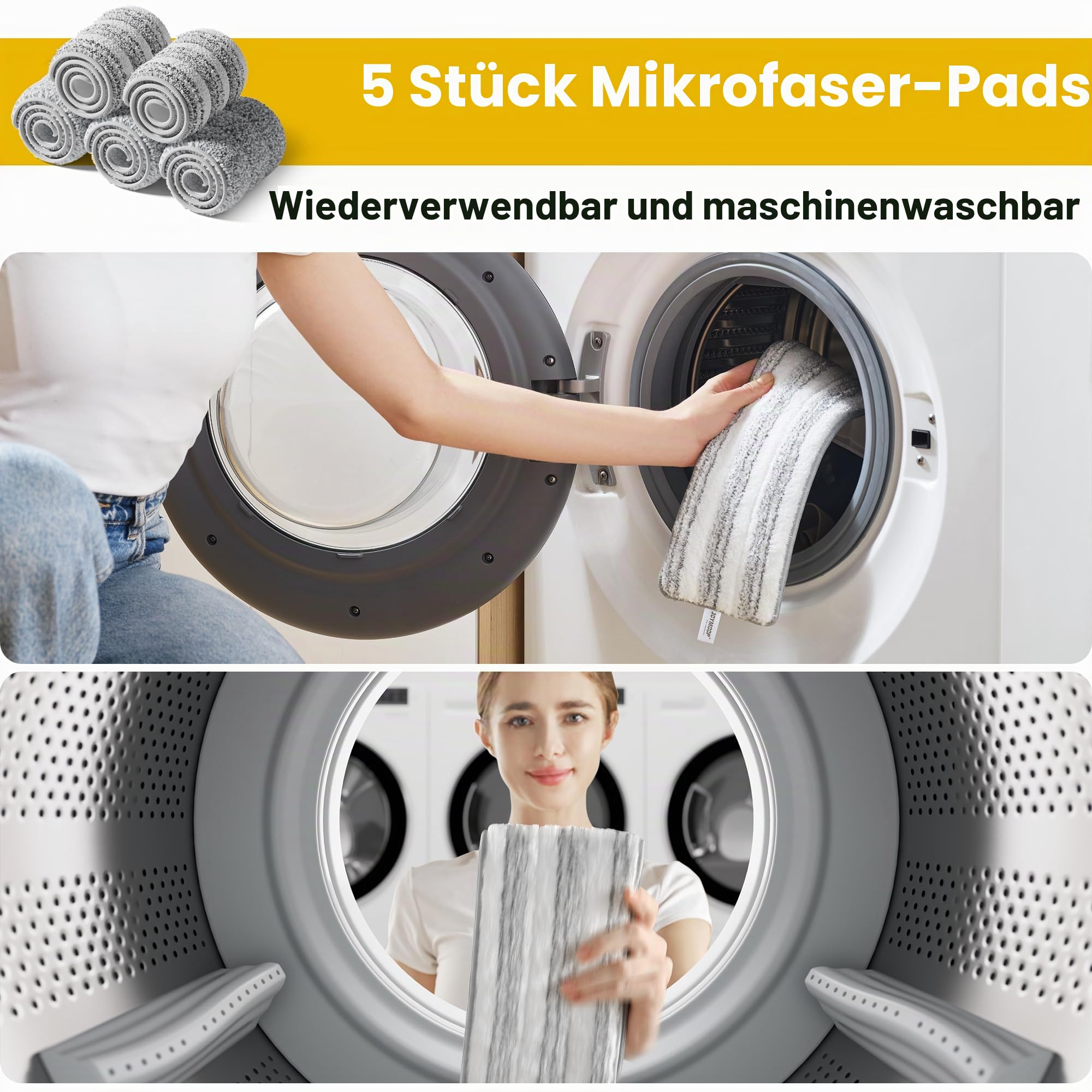 JOYMOOP Strapazierfähige kommerzielle Wischmopps für Bodenreinigung, Nass- und Trockenmopp und Eimer-Set mit großem Fassungsvermögen, gelber Eimer, inklusive 5 wiederverwendbaren 43,2 cm