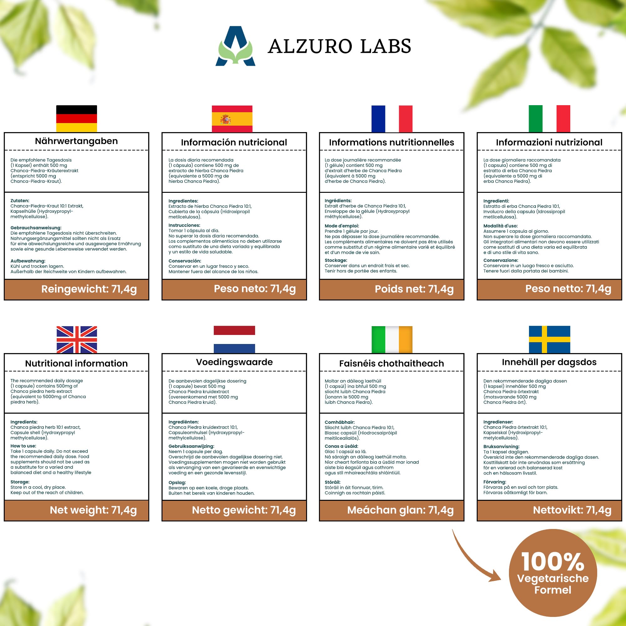 Chanca Piedra – Phyllanthus niruri | 5.000 mg Äquivalent | Hochdosiert 500 mg 10:1 Extrakt | 120 vegane Kapseln | GMP & Laborgeprüft