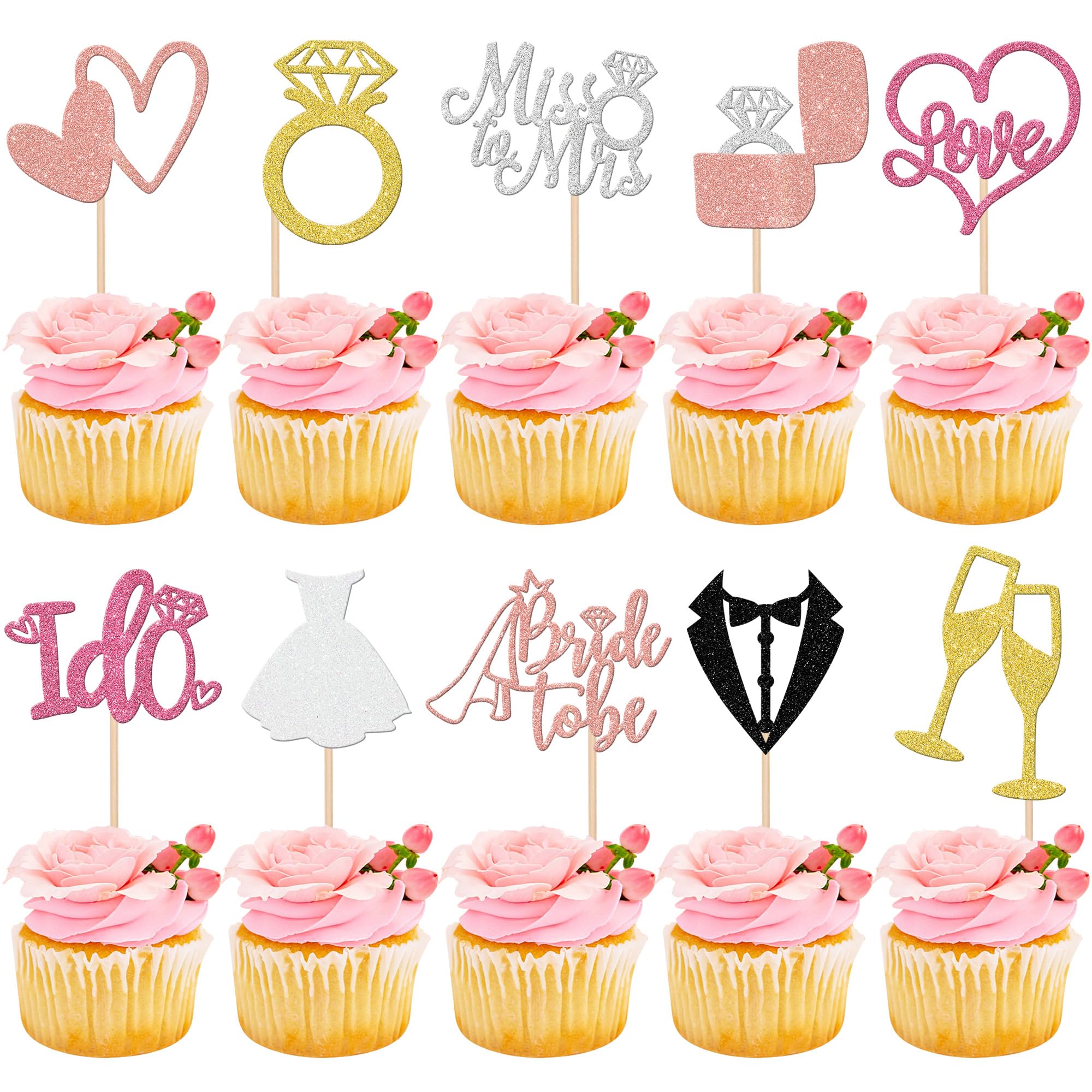 30 Pack Bride to Be Cupcake Toppers Wedding Cake Toppers I Do Love Ring Miss to Mrs Cupcake Picks Wedding Engagement Decorations for Bridal Shower Bachelorette Party Supplies Colorful — image 1