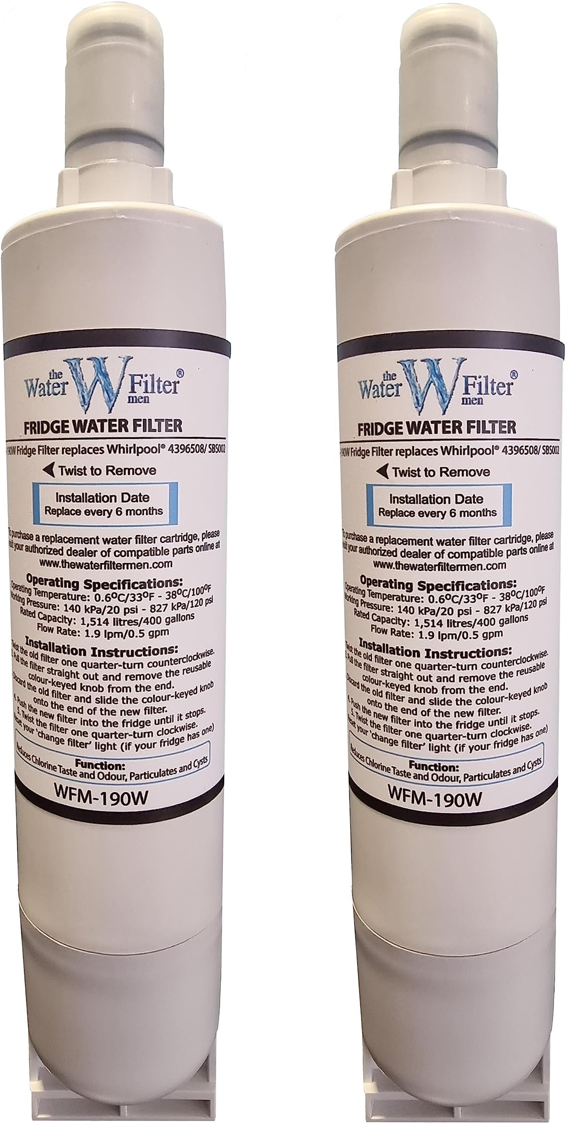 The Water Filter Men4396508 Fridge Water Filter, Compatible with Whirlpool 4396508, 4396510, Hotpoint, SBS002, SBS004, SBS200, S20BRS, EDR5RXD1, 481281729632 (2 Pack)