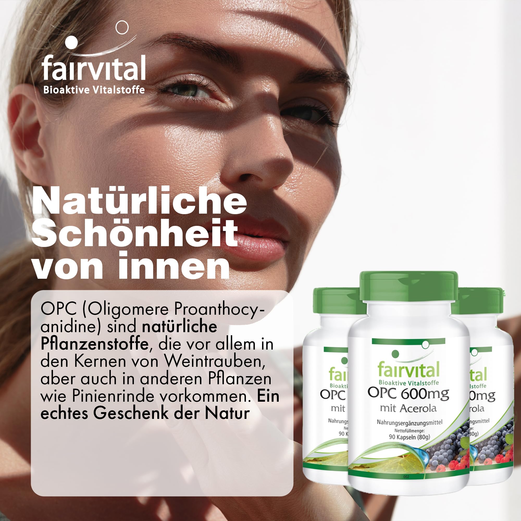 fairvital OPC 600mg Kapseln Acerola, 270 Kapseln (90 x 3), HOCHDOSIERT, VEGAN, Traubenkern-Extrakt