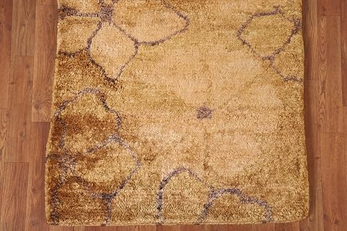 Miniatura 6 de Modern Collection - Alfombra abstracta de 3 x 5 pulgadas, anudada a mano/tejida a mano, alfombra floral amarilla y dorada, alfombra oriental de yute