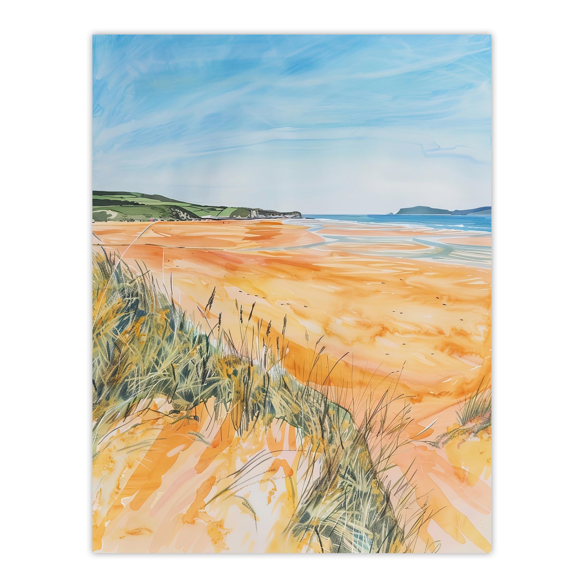 Artery8 Woolacombe Beach Seaside Landscape Watercolour Bathroom Toilet Extra Large XL Wall Art Poster Print