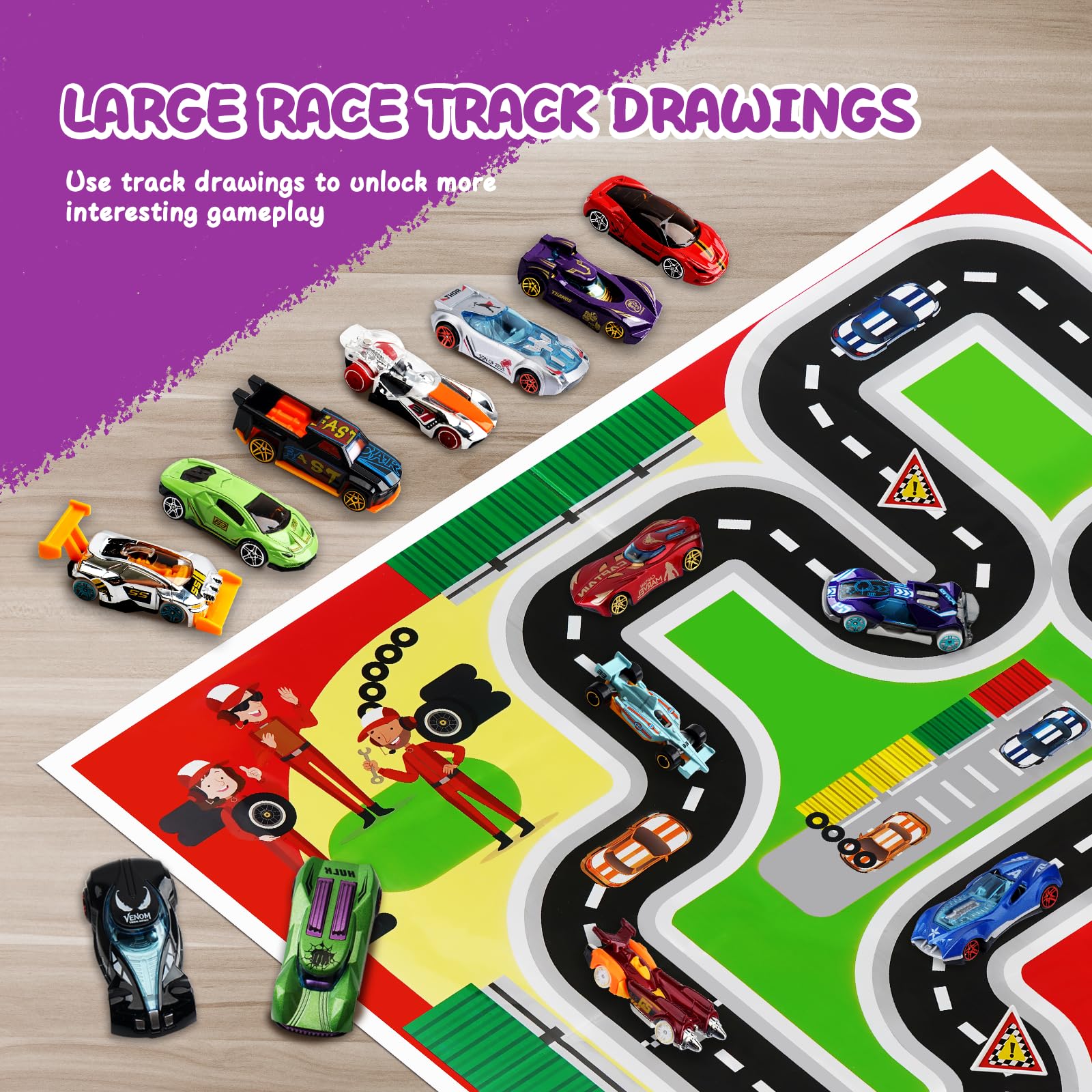 Calendario Avvento 2025, Calendario dell'Avvento per Bambini 3-12 Anni, Calendario per il Conto alla Rovescia di 24 Giorni Natale Regalo con 16 Macchinine, Mappa e 6 Personaggi dei Cartoni Animati