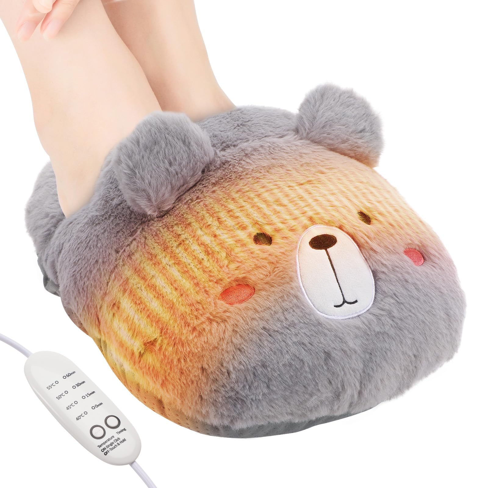 Scaldapiedielettrico, Scaldapiedi USB Ricarica 4 Timer 4 Livelli Temperatura Lavabile Morbido Termoforo Piedi per Casa (Grigio)