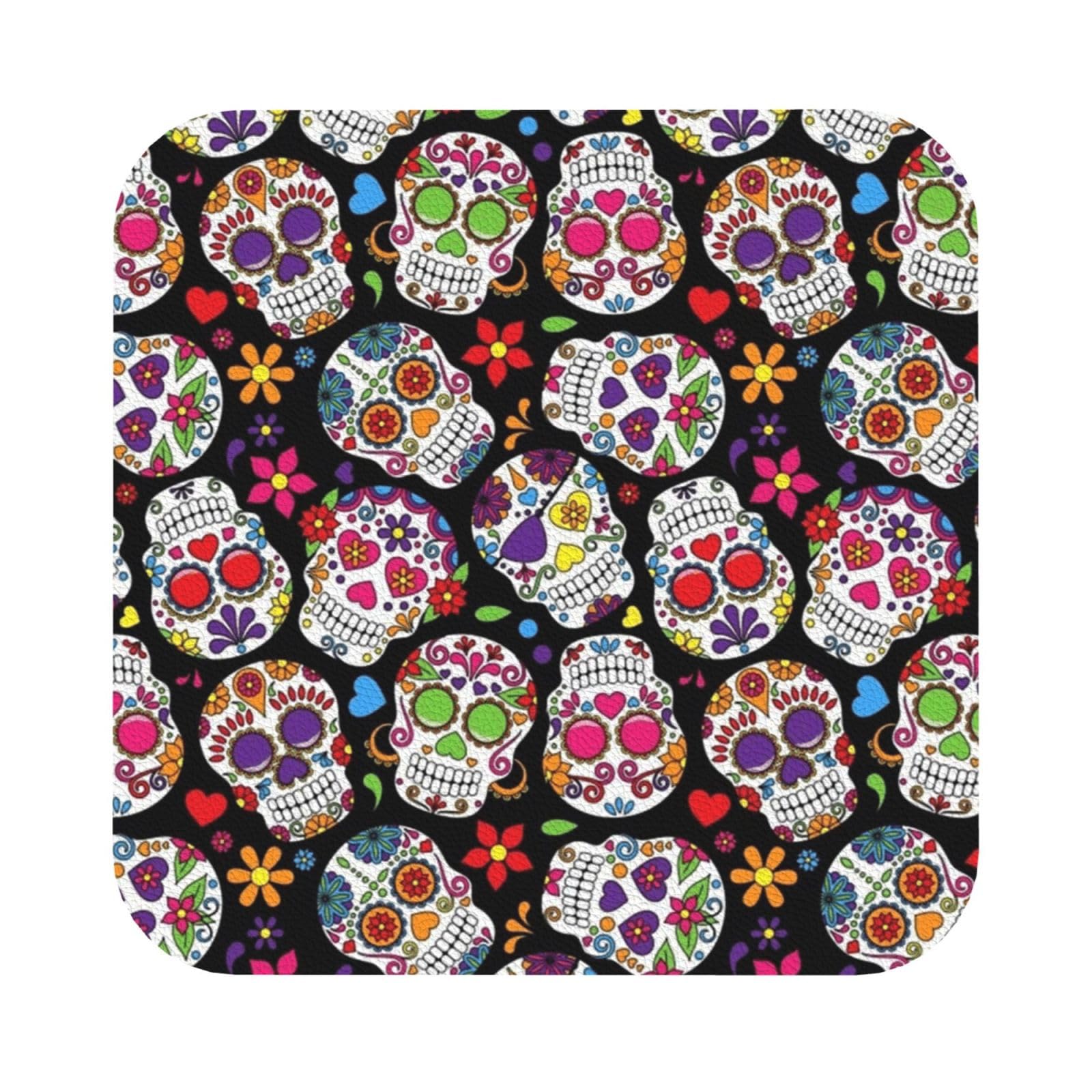 color skulls PU Leather Coasters Set of 6 Square Drink Coasters