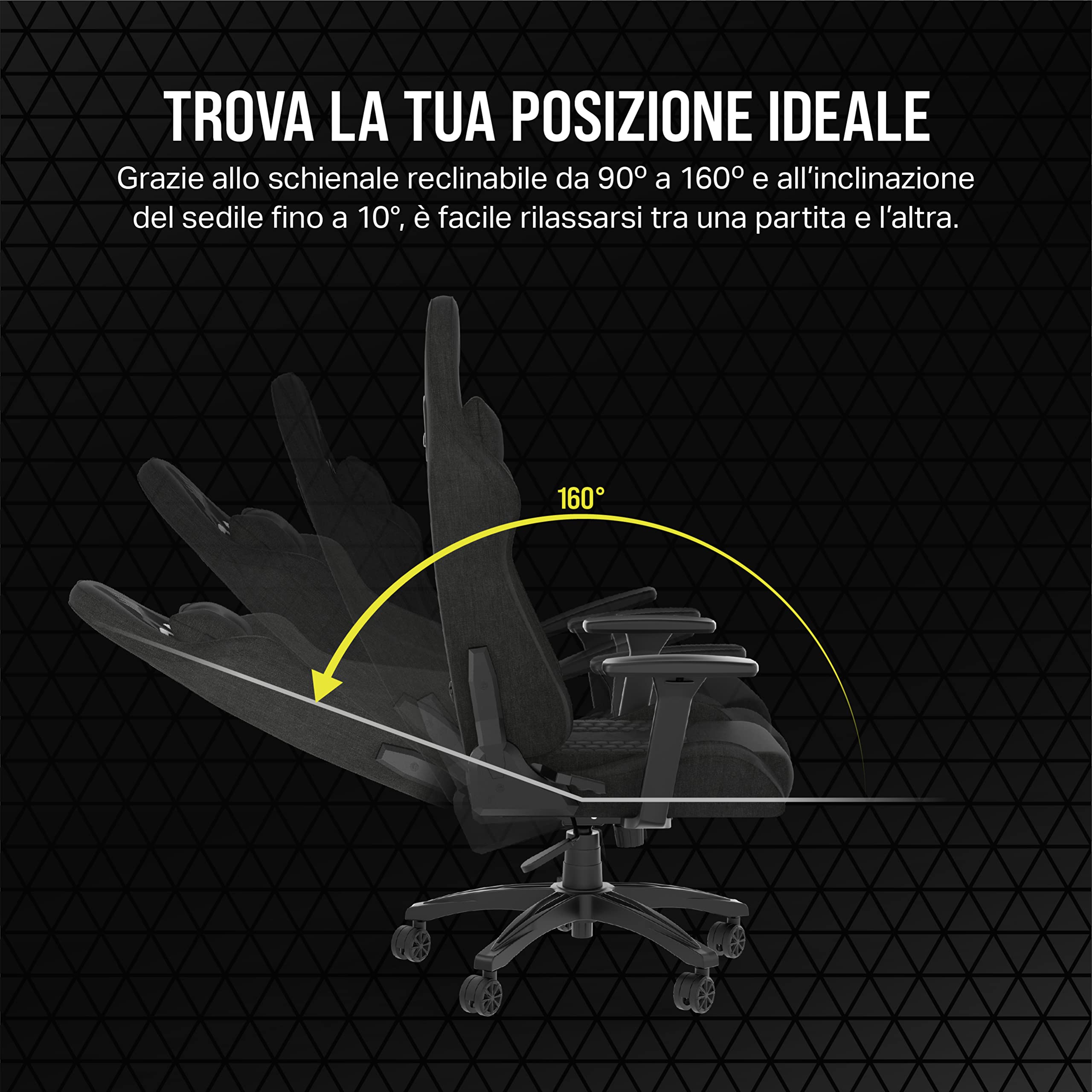 Corsair TC100 Relaxed-Rivestimento in Tessuto Gaming Chair, Nero | Rivestimento in Tessuto, Design Ispirato ai Sedili Sportivi, Cuscino Lombare, Cervicale in Memory Foam, Braccioli Regolabili
